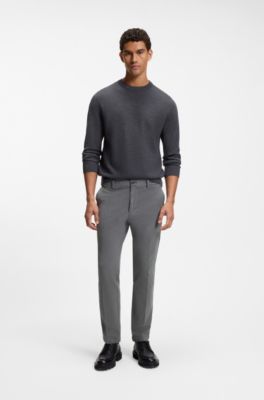 Slim-fit trousers in stretch-cotton gabardine, Dark Grey