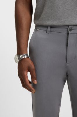 Slim-fit trousers in stretch-cotton gabardine, Dark Grey