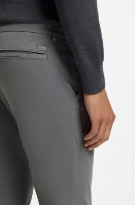 Slim-fit trousers in stretch-cotton gabardine, Dark Grey