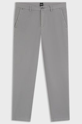 Slim-fit broek van katoenen gabardine met stretch, Lichtgrijs