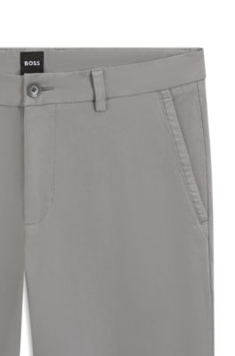 Slim-fit trousers in stretch-cotton gabardine, Light Grey