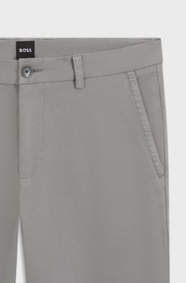 Slim-fit trousers in stretch-cotton gabardine, Light Grey