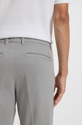 Slim-fit trousers in stretch-cotton gabardine, Light Grey
