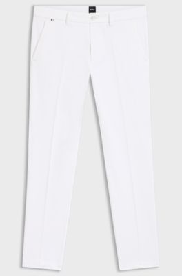 Slim-fit trousers in stretch-cotton gabardine, White
