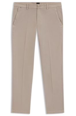 Slim-fit trousers in stretch-cotton gabardine, Light Beige