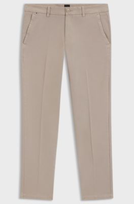 Slim-fit trousers in stretch-cotton gabardine, Light Beige