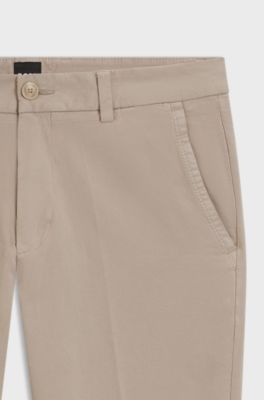 Slim-fit trousers in stretch-cotton gabardine, Light Beige
