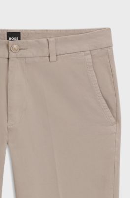 Slim-fit trousers in stretch-cotton gabardine, Light Beige
