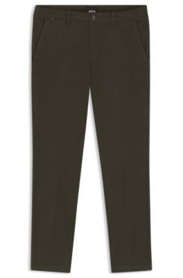 Slim-fit trousers in stretch-cotton gabardine, Dark Green