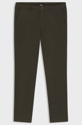 Slim-fit trousers in stretch-cotton gabardine, Dark Green