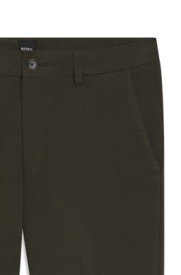 Slim-fit trousers in stretch-cotton gabardine, Dark Green