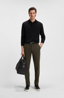 Slim-Fit Hose aus elastischer Baumwoll-Gabardine, Dunkelgr&uuml;n