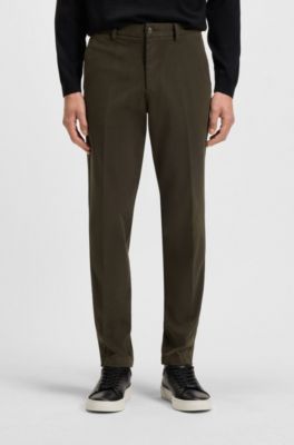 Cal&ccedil;as de ajuste slim em tecido gabardine de algod&atilde;o el&aacute;stico, Dark Green