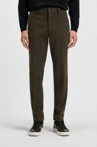 Slim-fit trousers in stretch-cotton twill, Dark Green