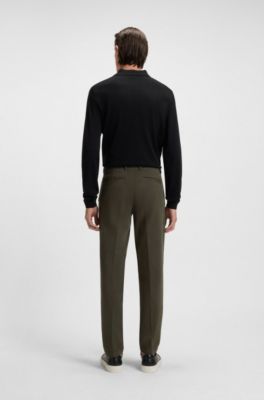 Slim-fit trousers in stretch-cotton gabardine, Dark Green