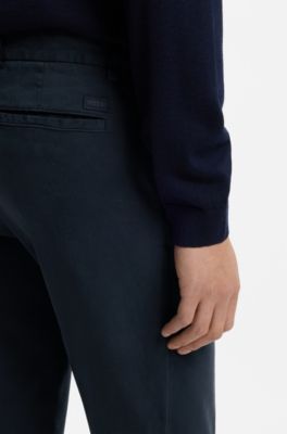 Slim-fit broek van katoenen gabardine met stretch, Donkerblauw