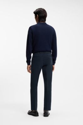 Slim-fit broek van katoenen gabardine met stretch, Donkerblauw