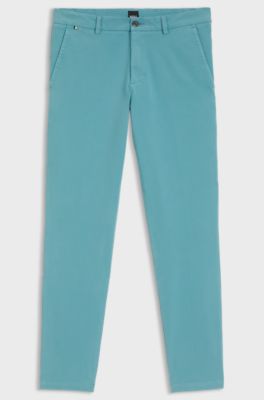 Pantaloni slim fit in gabardine di cotone elasticizzato, Celeste
