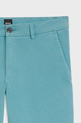 Pantaloni slim fit in gabardine di cotone elasticizzato, Celeste
