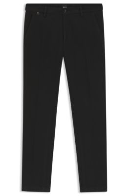 Slim-fit trousers in structured stretch cotton, Black
