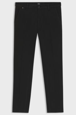 Slim-fit trousers in structured stretch cotton, Black