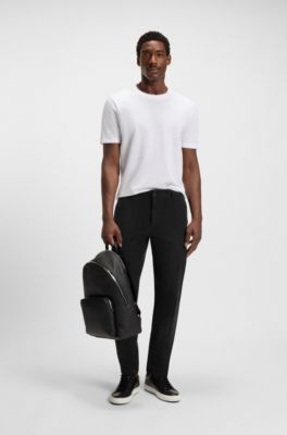 Slim-fit trousers in structured stretch cotton, Black