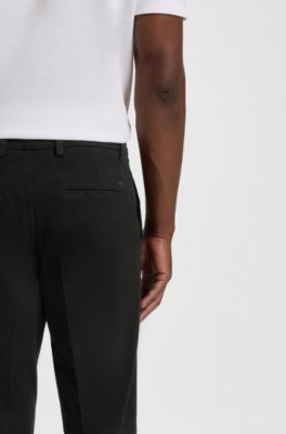 Slim-fit trousers in structured stretch cotton, Black