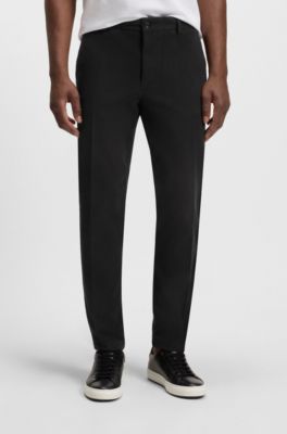 Slim-fit trousers in structured stretch cotton, Black