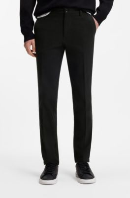Slim-fit trousers in structured stretch cotton, Black