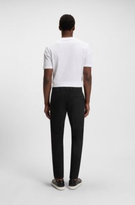 Slim-fit trousers in structured stretch cotton, Black