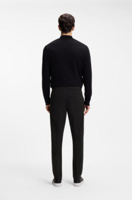 Slim-fit trousers in structured stretch cotton, Black