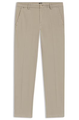Slim-fit trousers in structured stretch cotton, Beige