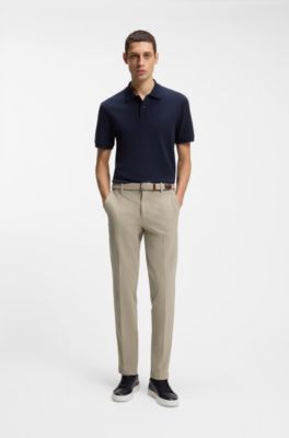 Slim-fit trousers in structured stretch cotton, Beige