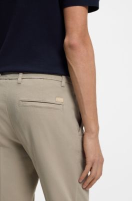 Slim-fit trousers in structured stretch cotton, Beige