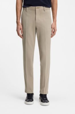 Slim-fit trousers in structured stretch cotton, Beige