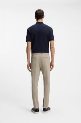 Slim-fit trousers in structured stretch cotton, Beige