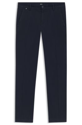 Slim-fit trousers in structured stretch cotton, Dark Blue