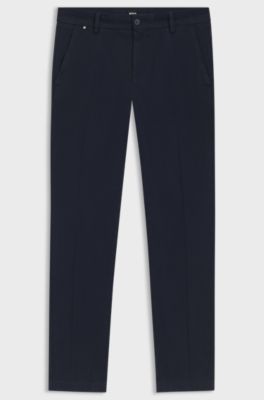 Slim-fit trousers in structured stretch cotton, Dark Blue