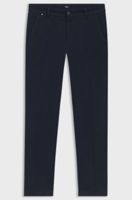 Slim-fit trousers in structured stretch cotton, Dark Blue