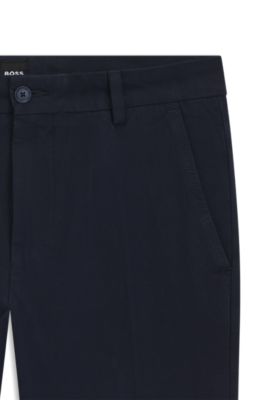 Slim-fit trousers in structured stretch cotton, Dark Blue