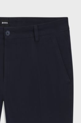 Slim-fit trousers in structured stretch cotton, Dark Blue