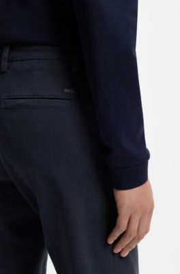 Pantalones slim fit en algod&oacute;n el&aacute;stico estructurado, Azul oscuro