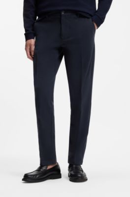 Pantalones slim fit en algod&oacute;n el&aacute;stico estructurado, Azul oscuro
