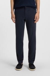 Slim-fit trousers in structured stretch cotton, Dark Blue