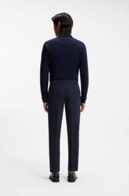 Pantalones slim fit en algod&oacute;n el&aacute;stico estructurado, Azul oscuro