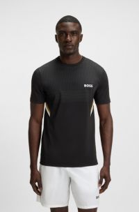 Actief slim-fit T-shirt met vochtregulering, Zwart