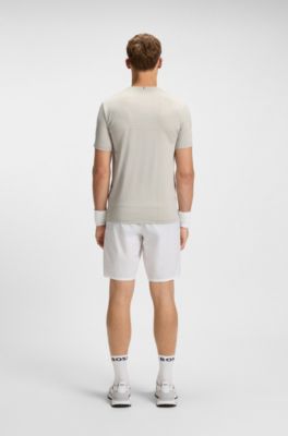 Active Slim-Fit T-Shirt aus Stretch-Jersey mit feuchtigkeitsableitenden Eigenschaften, Hellbeige