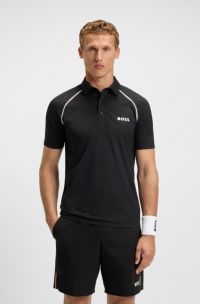 Active slim-fit polo shirt with odour control, Black