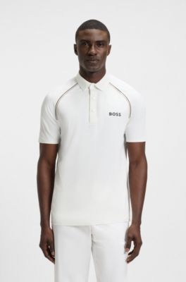 Active slim-fit polo shirt with odour control, White
