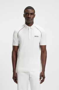 Polo slim fit sportiva con controllo degli odori, Bianco